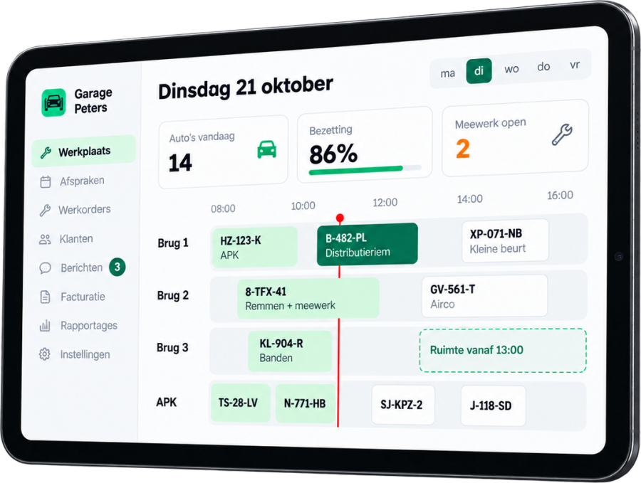 Brugwacht op een tablet: de dagplanning per brug, met bezetting en open meerwerk